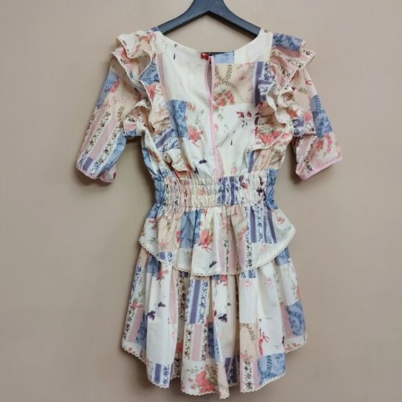 Yvonne  Love Patchwork short sleeve ruffled accent mini dress - Picture 7 of 8